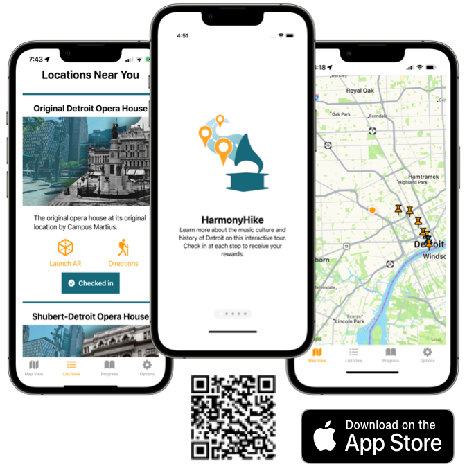 A picture of the Harmony Hike app on a phone